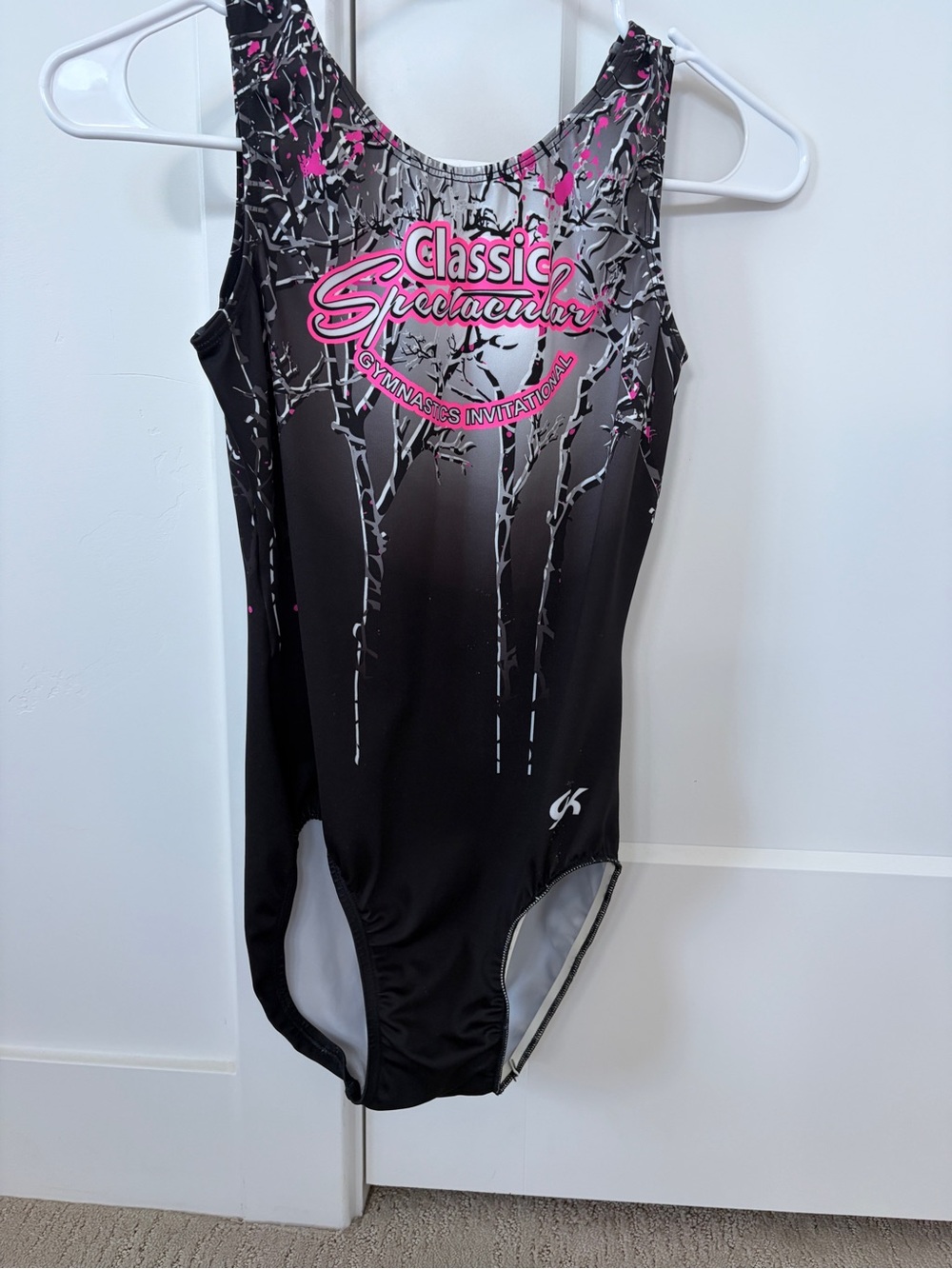 GK Black and Pink Tree-Branch Print Leotard